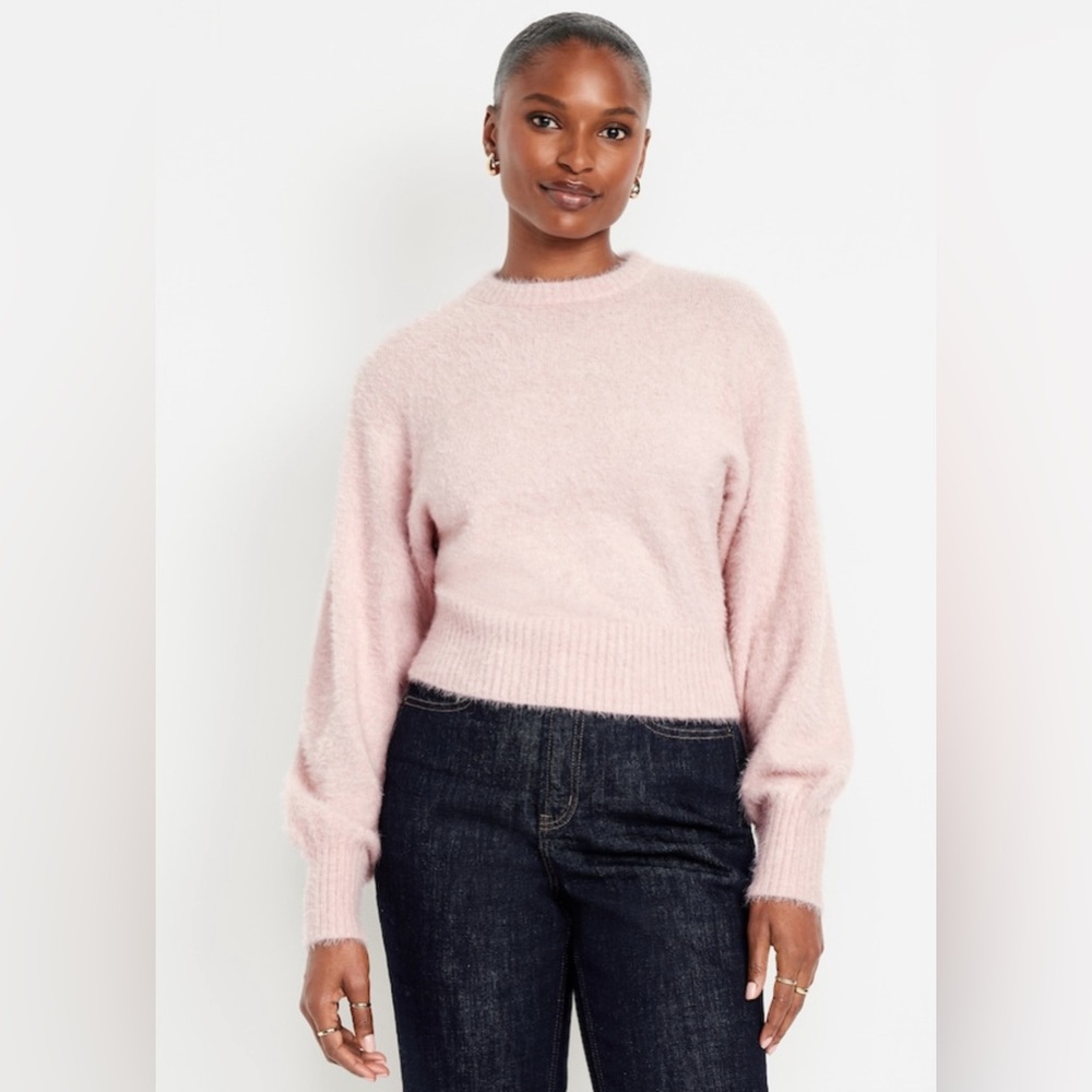 NEW…Soft Pink Eyelash Crewneck Sweater